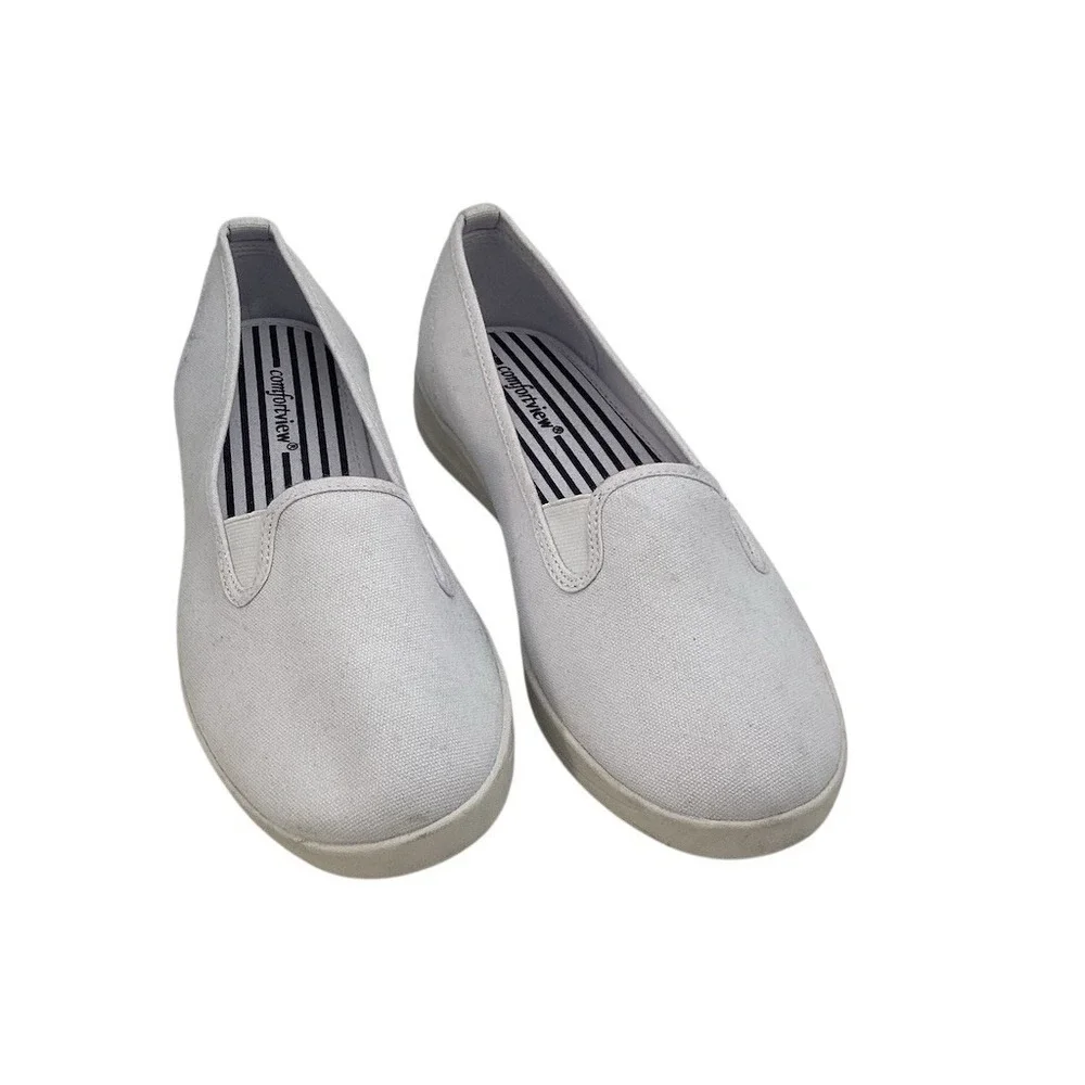 Comfortview Womens Slip-On Sneakers White Canvas Twin‎ Gore Casual Shoes